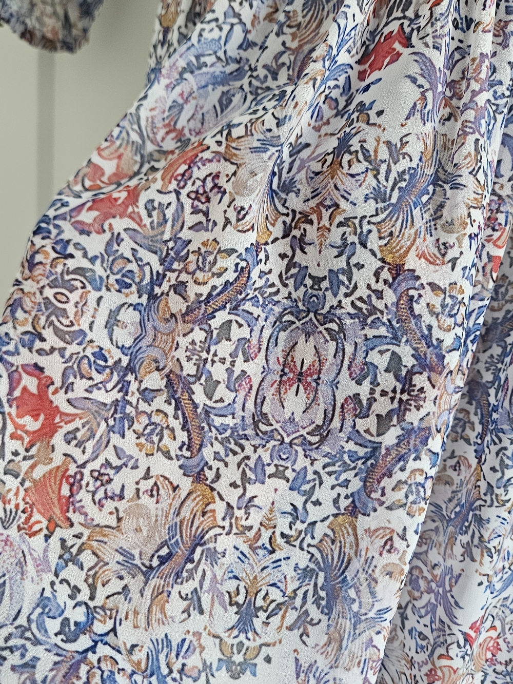 Ever New Blue & Coral Floral Long-Sleeve Smock Dress Sheer Mini Size Small - Picture 3 of 5